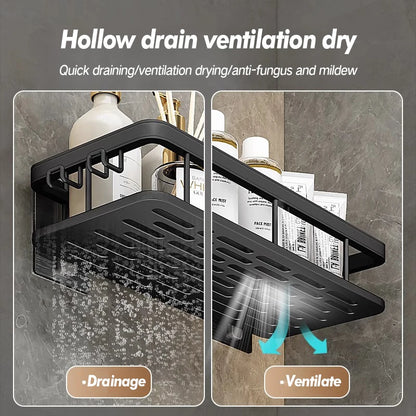 Stainless Steel Bathroom Storage Rack – Wall-Mounted, Anti-Rust Shower Organizer with No-Drill Adhesive Installation