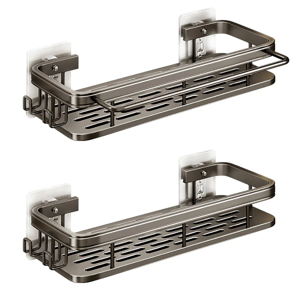 Stainless Steel Bathroom Storage Rack – Wall-Mounted, Anti-Rust Shower Organizer with No-Drill Adhesive Installation