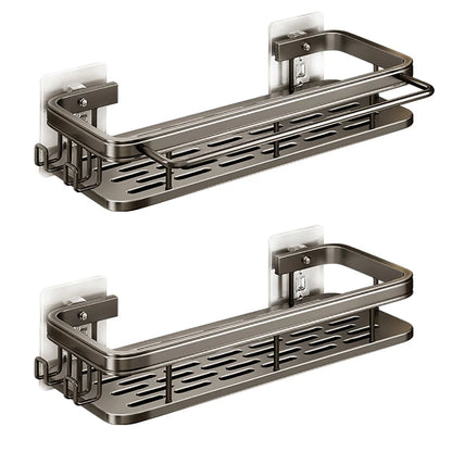 Stainless Steel Bathroom Storage Rack – Wall-Mounted, Anti-Rust Shower Organizer with No-Drill Adhesive Installation