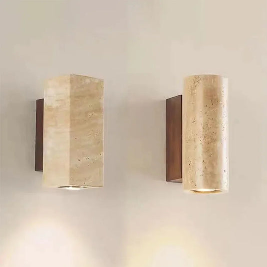 Travertine Wabi Sabi LED Wall Light – Beige Marble Wall Light for Living Room, Bedroom & Hallway