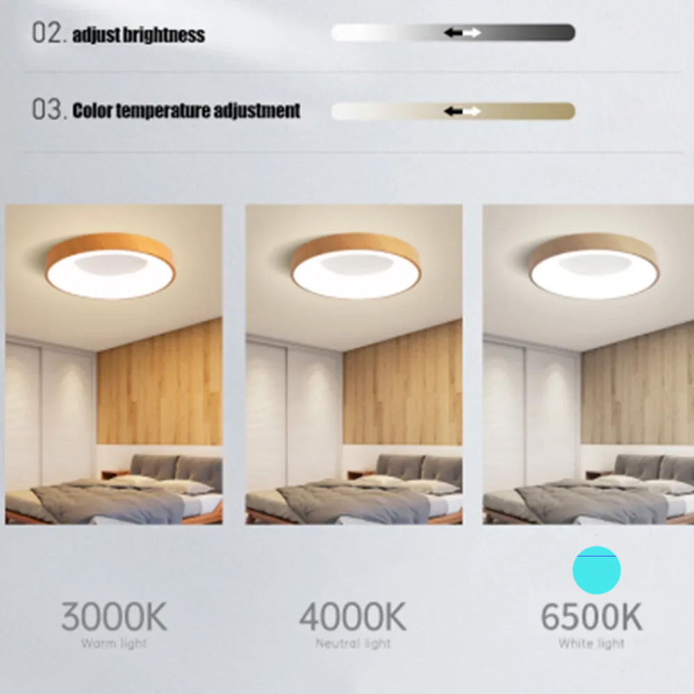 Ultra‑Thin Modern LED Ceiling Light – Wood Grain Effect Round Slimline Style Nordic Lighting for Bedrooms, Living Rooms & Study Spaces