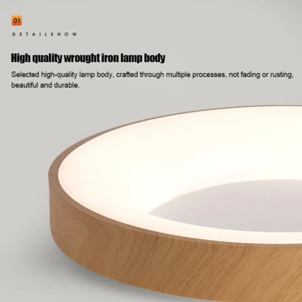 Ultra‑Thin Modern LED Ceiling Light – Wood Grain Effect Round Slimline Style Nordic Lighting for Bedrooms, Living Rooms & Study Spaces