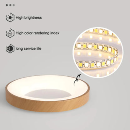 Ultra‑Thin Modern LED Ceiling Light – Wood Grain Effect Round Slimline Style Nordic Lighting for Bedrooms, Living Rooms & Study Spaces