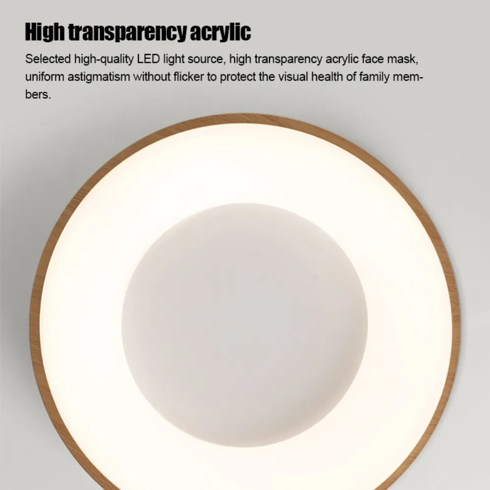 Ultra‑Thin Modern LED Ceiling Light – Wood Grain Effect Round Slimline Style Nordic Lighting for Bedrooms, Living Rooms & Study Spaces