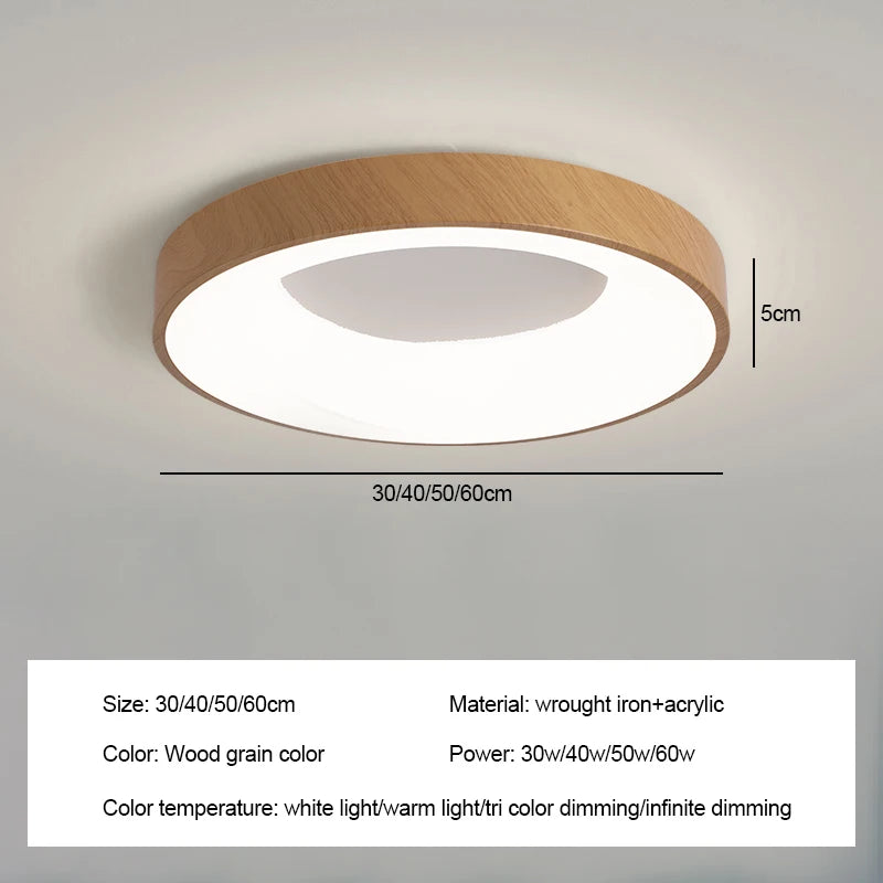 Ultra‑Thin Modern LED Ceiling Light – Wood Grain Effect Round Slimline Style Nordic Lighting for Bedrooms, Living Rooms & Study Spaces