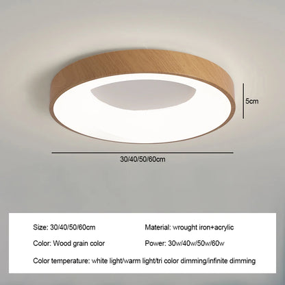 Ultra‑Thin Modern LED Ceiling Light – Wood Grain Effect Round Slimline Style Nordic Lighting for Bedrooms, Living Rooms & Study Spaces