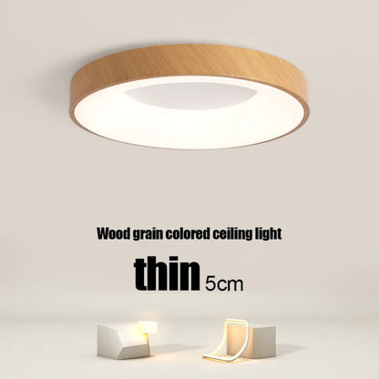 Ultra‑Thin Modern LED Ceiling Light – Wood Grain Effect Round Slimline Style Nordic Lighting for Bedrooms, Living Rooms &amp; Study Spaces