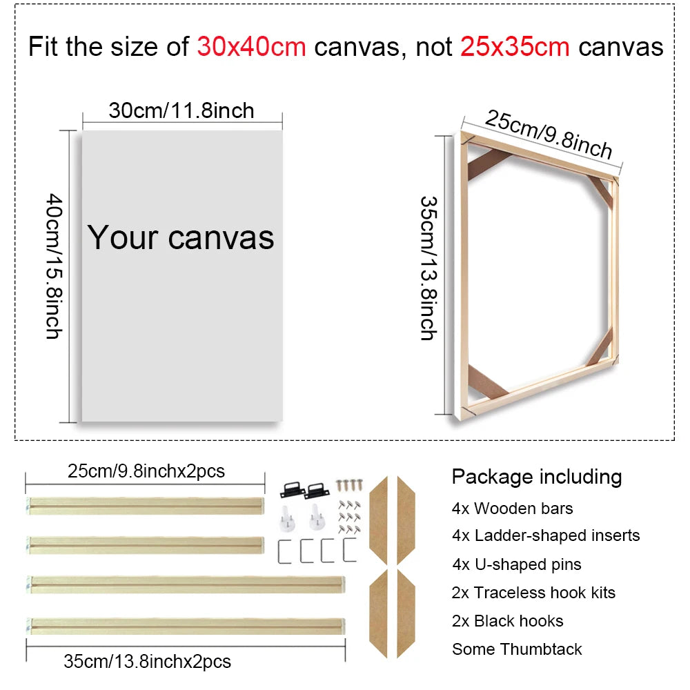 Wooden Canvas Frames – 30×40 40×50 60×90cm 70x100cm etc Popular Sizes for Art & Photography etc Natural Wood DIY Canvas Framing Kits 45x95