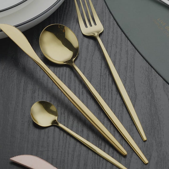 Light Luxury 24pcs Gold Dinnerware Set Stainless Steel Flatware For Modern Dining Room Dishwasher Safe Kitchen Tableware