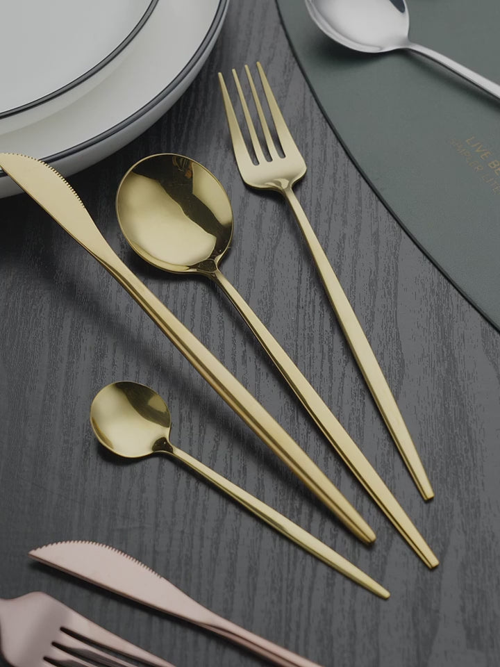 Light Luxury 24pcs Gold Dinnerware Set Stainless Steel Flatware For Modern Dining Room Dishwasher Safe Kitchen Tableware
