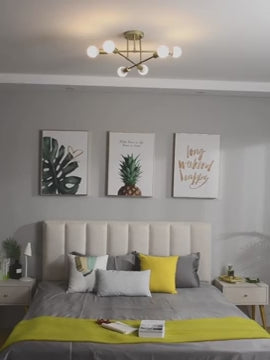 Modern Classic Starburst LED Chandelier Brushed Gold Semi-Flush Mounted Ceiling Light For Living Room Dining Room Trending Home Decor