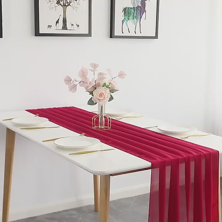 Elegant Chiffon Table Runner 30x300cm Table Drape Romantic Boho Table Runner Decoration for Wedding Birthday Party Bridal Valentine's Day Table Decoration