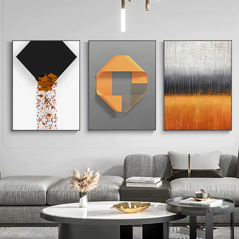 Abstract Minimalist Gray Orange Modern Aesthetics Wall Art Fine Art Canvas Prints Pictures For Contemporary Loft Apartment Living Room Home Office Decor