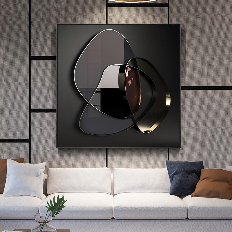 Dark Geometric Abstract 3D Effect Square Format Wall Art Fine Art Canvas Prints Modern Pictures For Luxury Living Room Contemporary Home Office Interior Decor