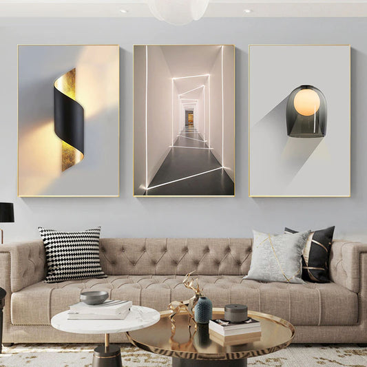 Abstract Dimensional Architectural Geometry Wall Art Fine Art Canvas Prints Modern Pictures For Urban Loft Apartment Living Room Home Office Interior Decor