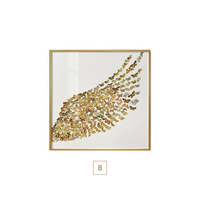 Abstract Golden Butterfly Wings Wall Art Fine Art Canvas Prints Fashion Pictures For Bedroom Living Room Stylish Art For Glamorous Home Interiors Luxury Decor
