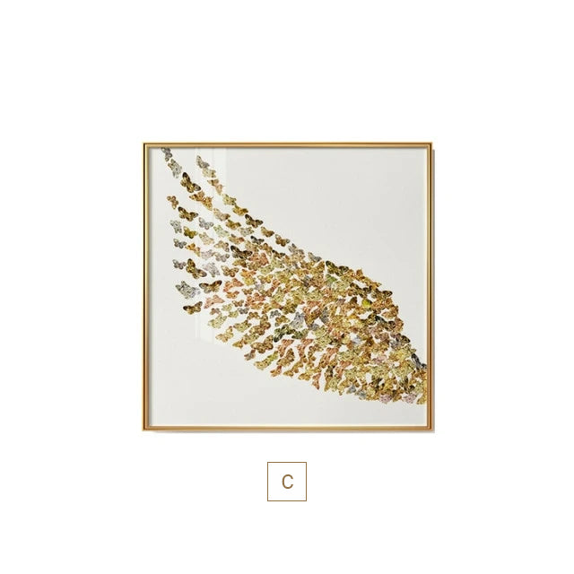 Abstract Golden Butterfly Wings Wall Art Fine Art Canvas Prints Fashion Pictures For Bedroom Living Room Stylish Art For Glamorous Home Interiors Luxury Decor