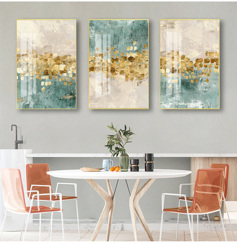 Abstract Golden Coins Auspicious Wall Art Fine Art Canvas Prints Modern Jade Beige Pictures For Living Room Bedroom Dining Room Home Office Interior Decor