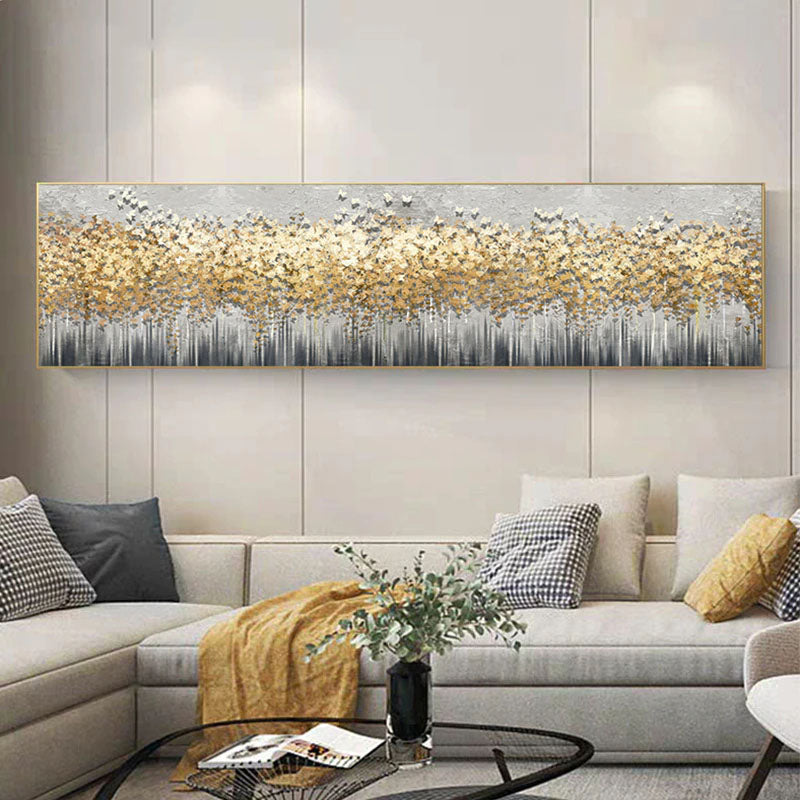 Abstract Golden Leaf Butterfly Forest Wall Art Fine Art Canvas Prints Contemporary Brown Yellow Gray Wide Format Picture For Living Room Bedroom Home Decor