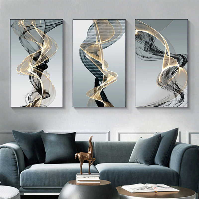 Abstract Vapor Lines Wall Art Fine Art Canvas Prints Modern Gray Blue Yellow Minimalist Pictures For Modern Loft Living Room Home Office Interior Decor