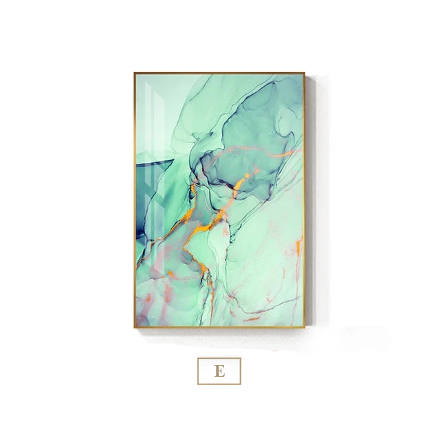 Abstract Fantasy Liquid Marble Print Wall Art Fine Art Canvas Prints Blue Jade Green Contemporary Pictures For Office Or Living Room Decor 7 Colors