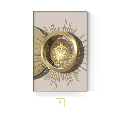 Golden Sun Moon Abstract Geometric Wall Art Fine Art Canvas Prints Modern Aesthetics Pictures For Luxury Living Room Home Office Interior Decor