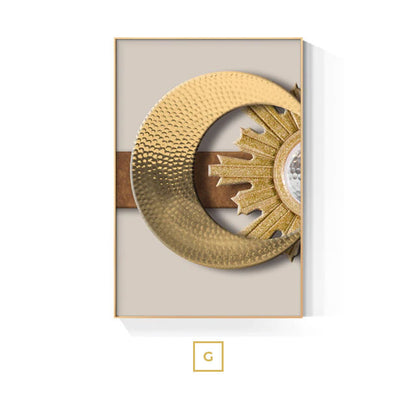 Golden Sun Moon Abstract Geometric Wall Art Fine Art Canvas Prints Modern Aesthetics Pictures For Luxury Living Room Home Office Interior Decor