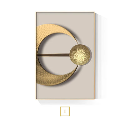 Golden Sun Moon Abstract Geometric Wall Art Fine Art Canvas Prints Modern Aesthetics Pictures For Luxury Living Room Home Office Interior Decor
