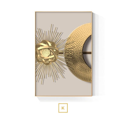 Golden Sun Moon Abstract Geometric Wall Art Fine Art Canvas Prints Modern Aesthetics Pictures For Luxury Living Room Home Office Interior Decor