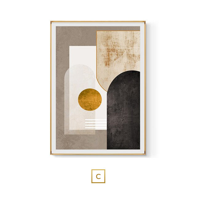 Modern Aesthetics Abstract Geometric Wall Art Fine Art Canvas Prints Neutral Color Golden Brown Beige Pictures For Luxury Living Room Home Office Art Decor