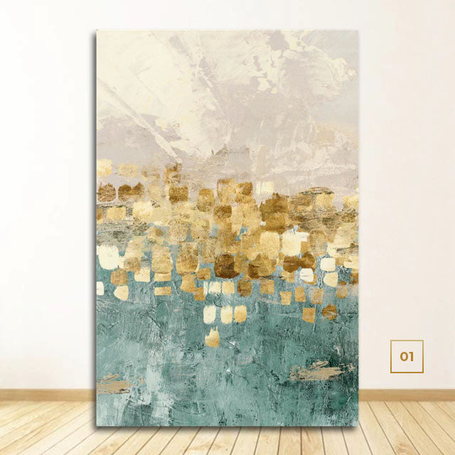 Abstract Golden Coins Auspicious Wall Art Fine Art Canvas Prints Modern Jade Beige Pictures For Living Room Bedroom Dining Room Home Office Interior Decor