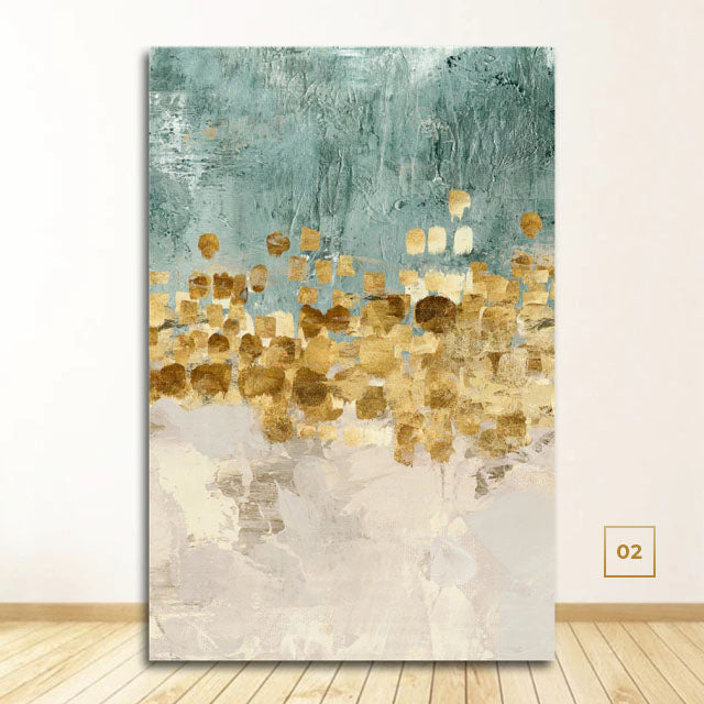 Abstract Golden Coins Auspicious Wall Art Fine Art Canvas Prints Modern Jade Beige Pictures For Living Room Bedroom Dining Room Home Office Interior Decor
