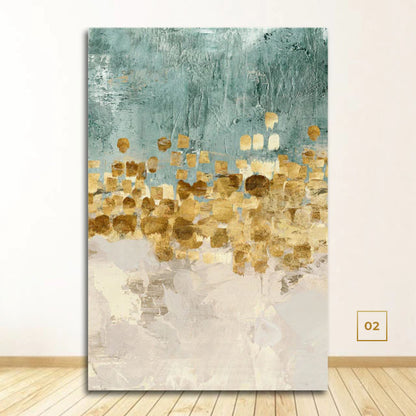 Abstract Golden Coins Auspicious Wall Art Fine Art Canvas Prints Modern Jade Beige Pictures For Living Room Bedroom Dining Room Home Office Interior Decor