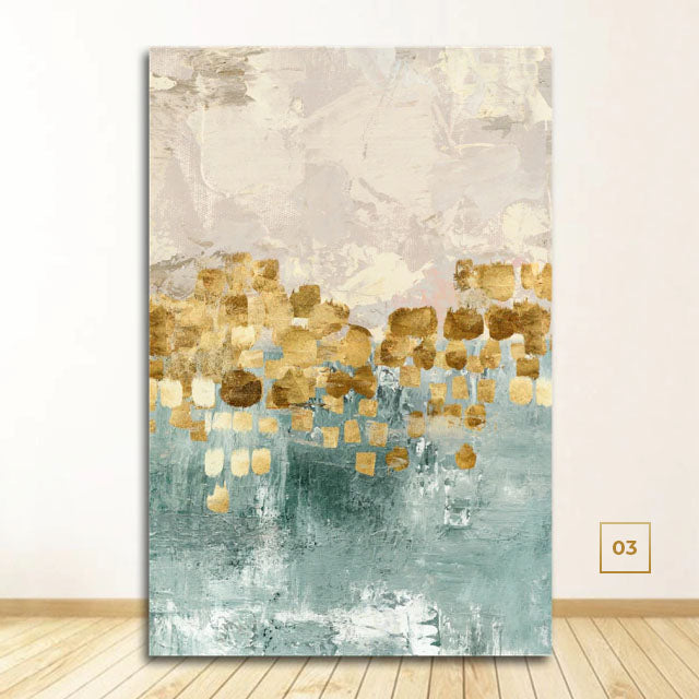 Abstract Golden Coins Auspicious Wall Art Fine Art Canvas Prints Modern Jade Beige Pictures For Living Room Bedroom Dining Room Home Office Interior Decor