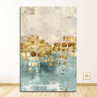 Abstract Golden Coins Auspicious Wall Art Fine Art Canvas Prints Modern Jade Beige Pictures For Living Room Bedroom Dining Room Home Office Interior Decor