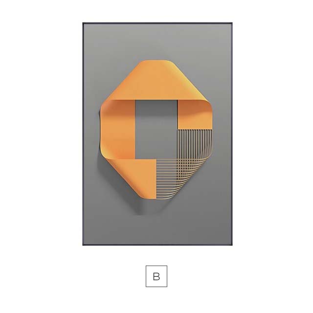 Abstract Minimalist Gray Orange Modern Aesthetics Wall Art Fine Art Canvas Prints Pictures For Contemporary Loft Apartment Living Room Home Office Decor