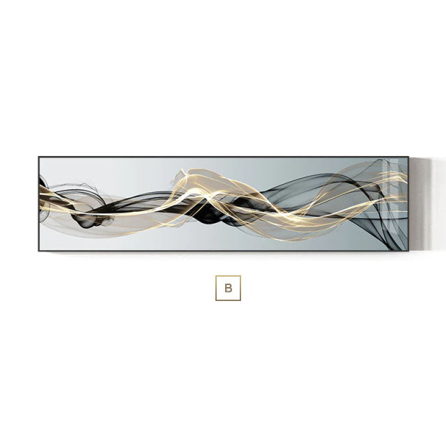 Abstract Vapor Lines Wall Art Fine Art Canvas Prints Minimalist Gray Blue Yellow Wide Format Pictures For Above The Sofa Modern Picture For Above The Bed