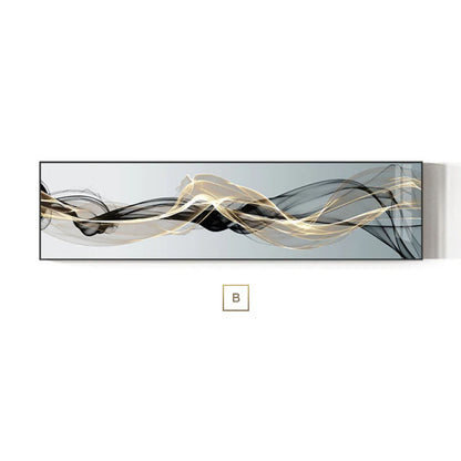 Abstract Vapor Lines Wall Art Fine Art Canvas Prints Minimalist Gray Blue Yellow Wide Format Pictures For Above The Sofa Modern Picture For Above The Bed