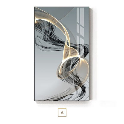 Abstract Vapor Lines Wall Art Fine Art Canvas Prints Modern Gray Blue Yellow Minimalist Pictures For Modern Loft Living Room Home Office Interior Decor