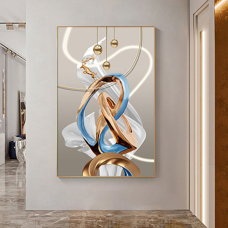 Auspicious Golden Deer Abstract Flowing Wall Art Fine Art Canvas Print Modern Art For Luxury Living Room Bedroom Boutique Hotel Home Office Decor