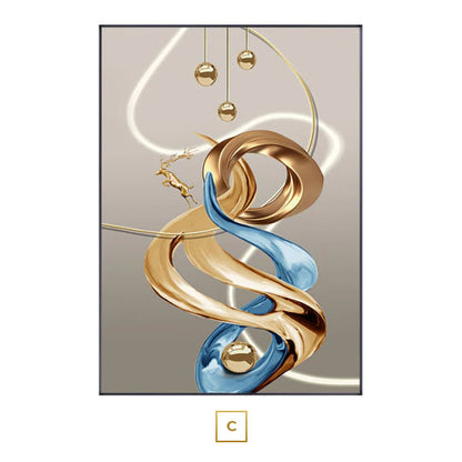 Auspicious Golden Deer Abstract Flowing Wall Art Fine Art Canvas Print Modern Art For Luxury Living Room Bedroom Boutique Hotel Home Office Decor