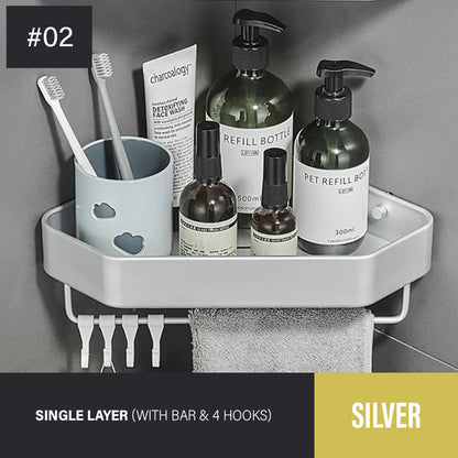 Bathroom Corner Shelf Modern Aluminum Single Tier Bathroom Racking Space Organizer For Convenient Storage Of Cosmetics etc Black/Matte/Gray