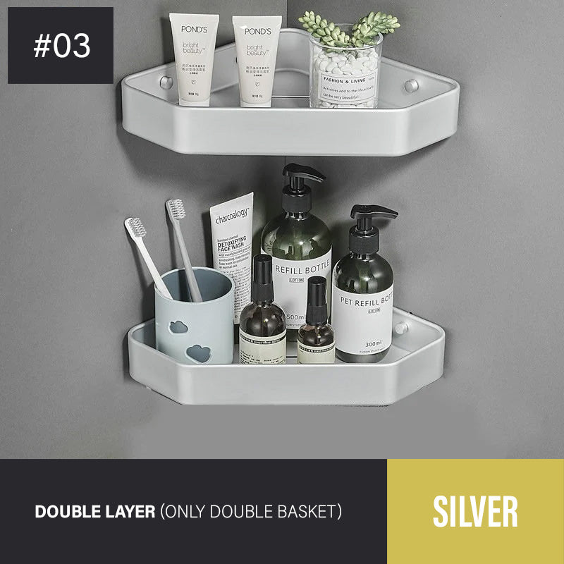 Bathroom Corner Shelf Modern Aluminum Single Tier Bathroom Racking Space Organizer For Convenient Storage Of Cosmetics etc Black/Matte/Gray