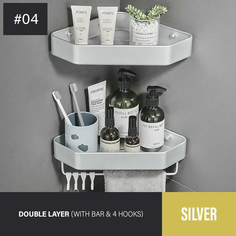 Bathroom Corner Shelf Modern Aluminum Single Tier Bathroom Racking Space Organizer For Convenient Storage Of Cosmetics etc Black/Matte/Gray