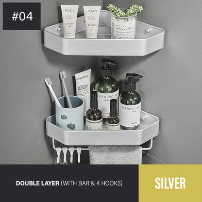 Bathroom Corner Shelf Modern Aluminum Single Tier Bathroom Racking Space Organizer For Convenient Storage Of Cosmetics etc Black/Matte/Gray