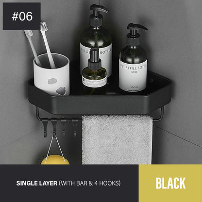Bathroom Corner Shelf Modern Aluminum Single Tier Bathroom Racking Space Organizer For Convenient Storage Of Cosmetics etc Black/Matte/Gray