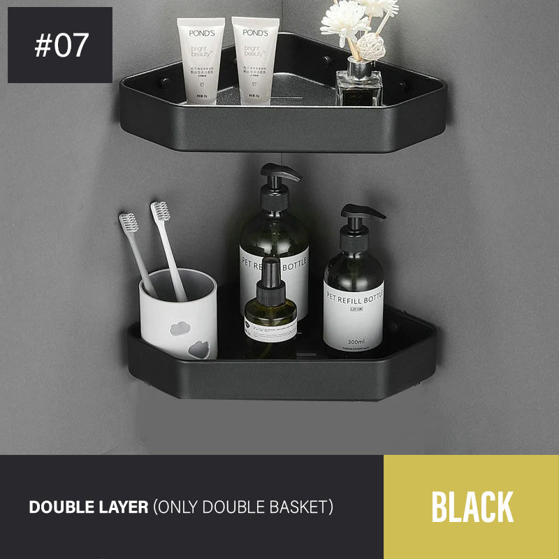 Bathroom Corner Shelf Modern Aluminum Single Tier Bathroom Racking Space Organizer For Convenient Storage Of Cosmetics etc Black/Matte/Gray