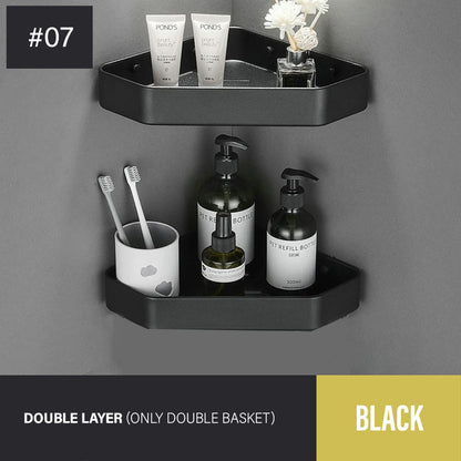 Bathroom Corner Shelf Modern Aluminum Single Tier Bathroom Racking Space Organizer For Convenient Storage Of Cosmetics etc Black/Matte/Gray