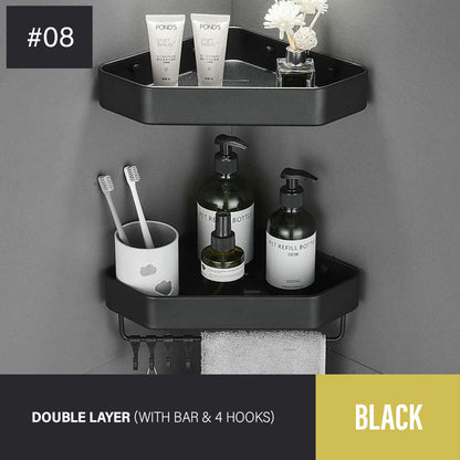 Bathroom Corner Shelf Modern Aluminum Single Tier Bathroom Racking Space Organizer For Convenient Storage Of Cosmetics etc Black/Matte/Gray