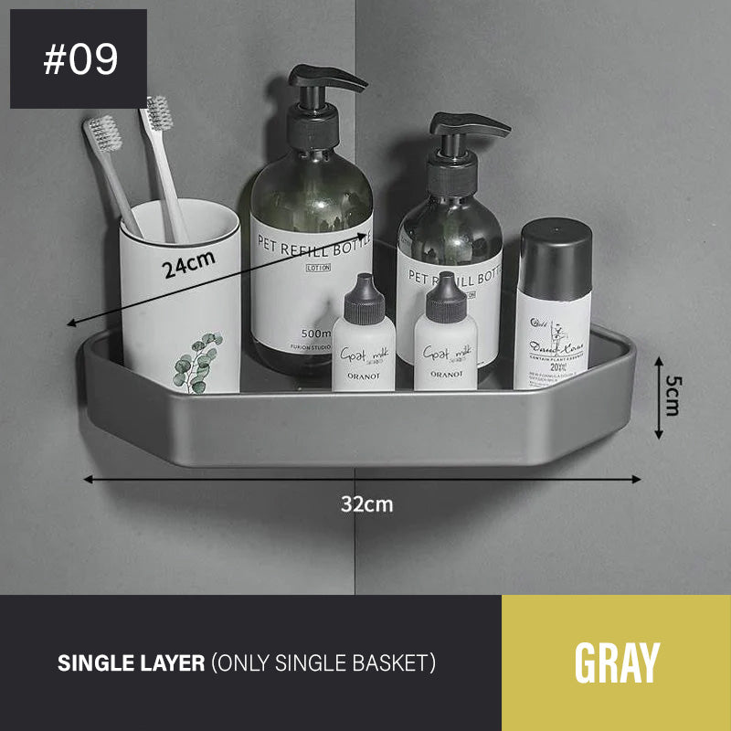 Bathroom Corner Shelf Modern Aluminum Single Tier Bathroom Racking Space Organizer For Convenient Storage Of Cosmetics etc Black/Matte/Gray